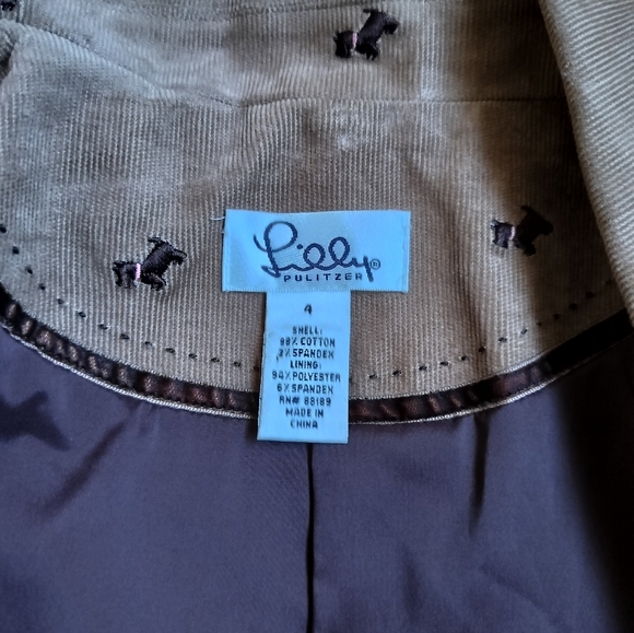 Lilly Pulitzer Corduroy Jacket Blazers Scotie Dogs Lined Elbow Patches Size 4 - Picture 3 of 8